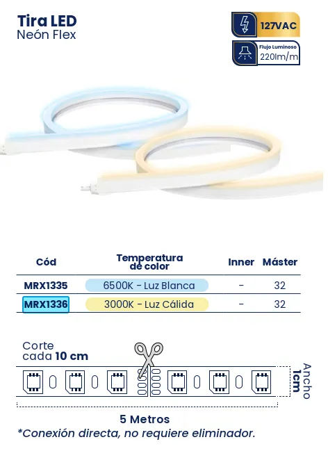 (MRX1336) TIRA NEON LUZ CALIDA 5M MERCURY.webp
