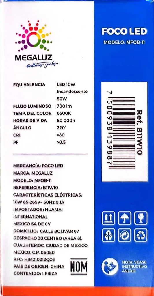 (B11W10) FOCO BOMBILLA 10W MEGALUZ    FICHA TÉCNICA.webp