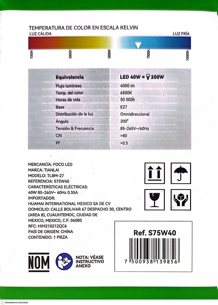 (S75W40) FOCO OMNI 40W TIANLAI   FICHA TÉCNICA.webp