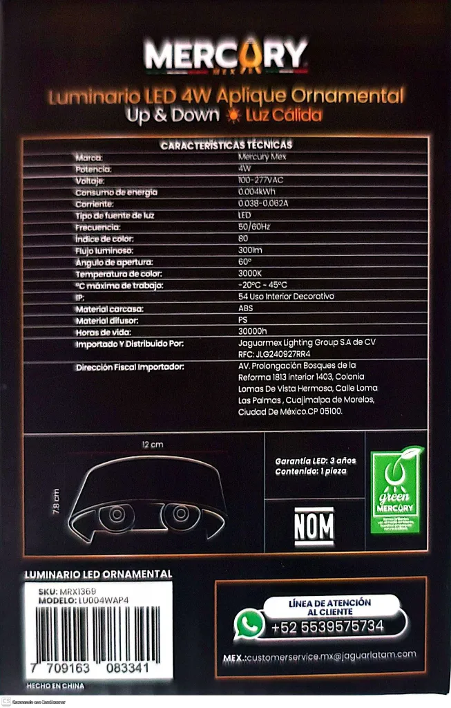 (MRX1369) FICHA TÉCNICA LUMINARIO UP & DOWN  LUZ CALIDA 4W NEGRO MERCURY (1).webp