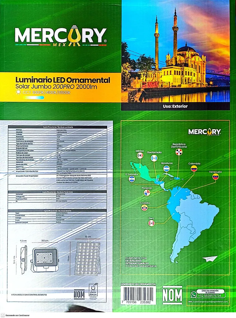(MRX1439)  FICHA TÉCNICA REFLECTOR SOLAR 200 PRO LUZ BCA Y CALIDA MERCURY.webp