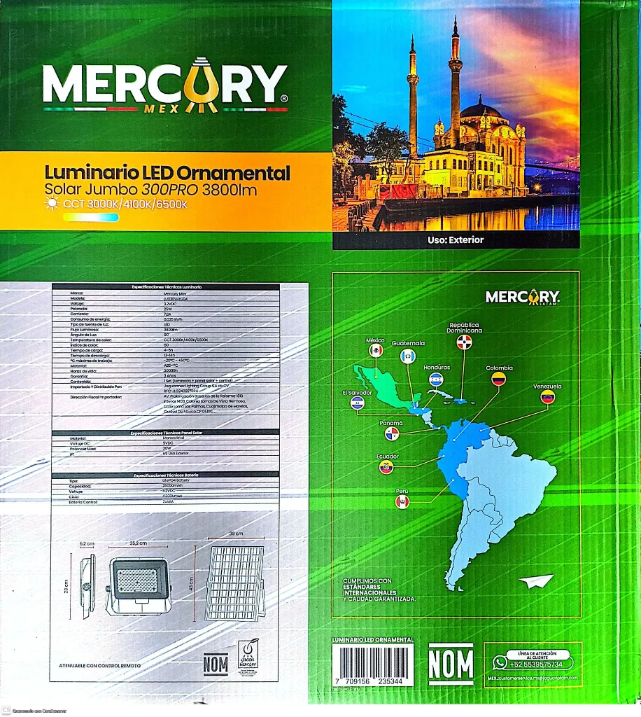 (MRX1440)  FICHA TÉCNICA REFLECTOR SOLAR LUZ CALIDA Y LUZ BCA 300 PRO MERCURY.webp