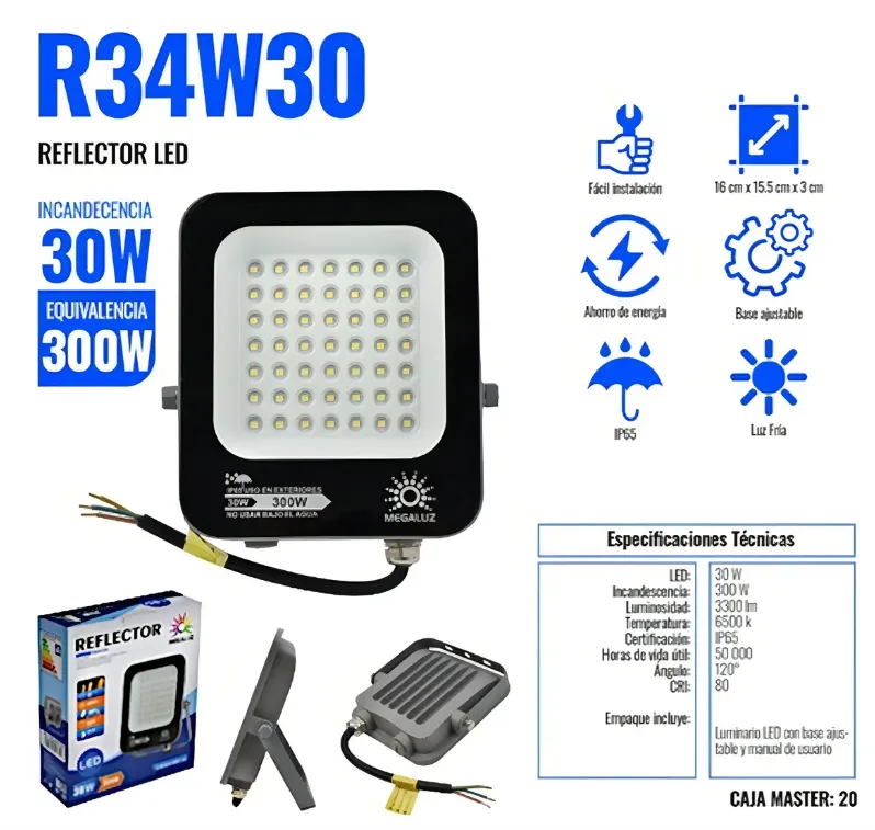(R34W30) FICHA TÉCNICA REFLECTOR 30W MEGALUZ.webp