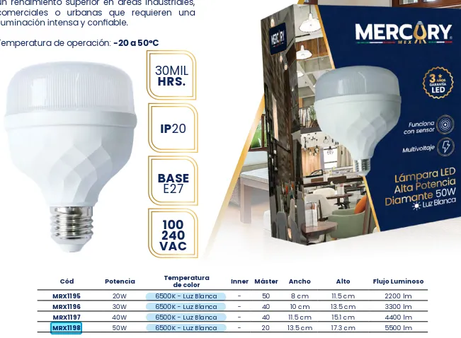 (MRX1198) FOCO DIAMANTE 50W MERCURY