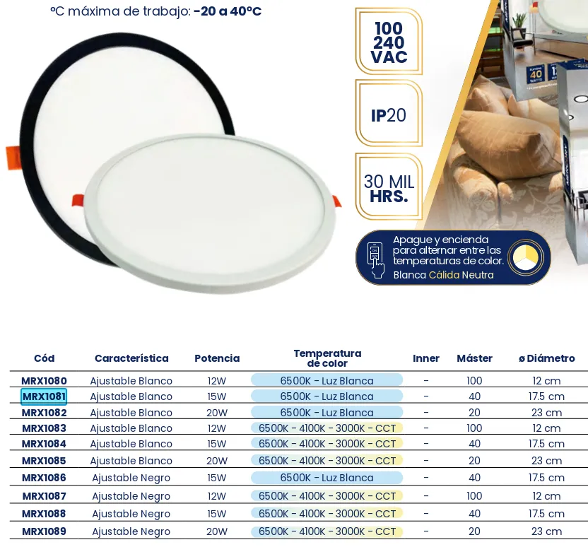 [MRX1081] (MRX1081) LUMINARIO AJUSTABLE 15W LUZ BLANCA MERCURY