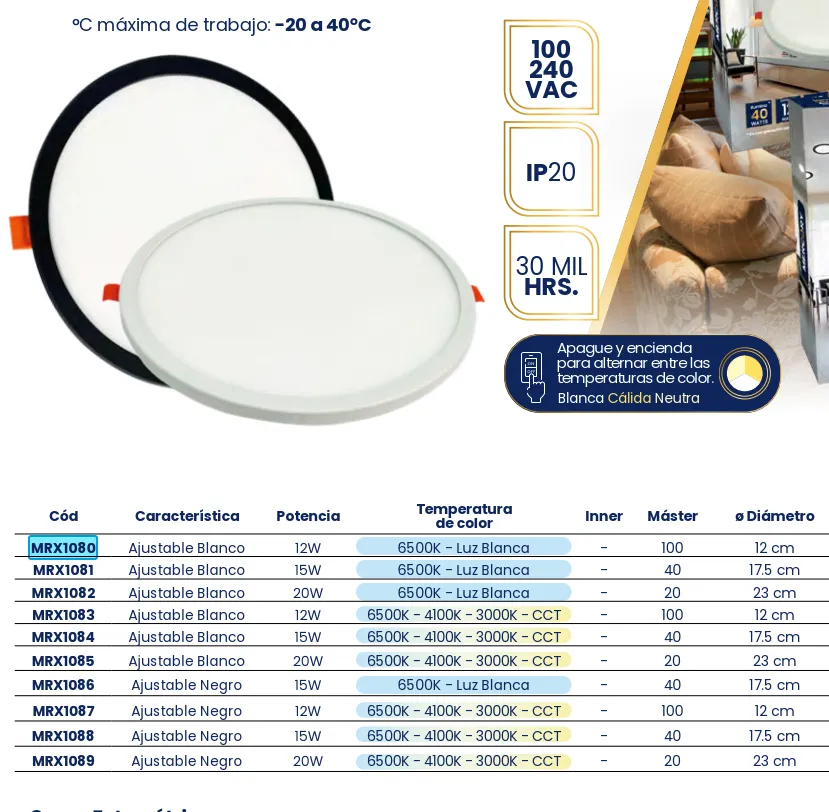 (MRX1080) LUMINARIO AJUSTABLE 12W MERCURY