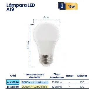 [MRX1186] (MRX1186) FOCO LED 15W LUZ BCA MERCURY
