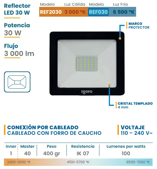 [REF030] (REF030) REFLECTOR 30W LUZ BLANCA IGOTO