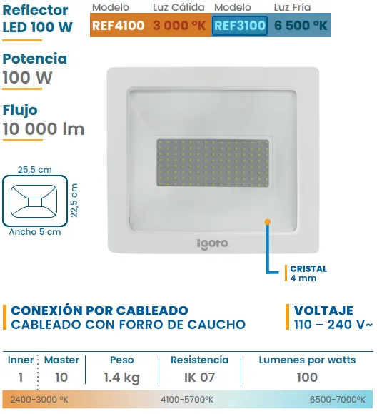 (REF3100) REFLECTOR 100W BCO IGOTO