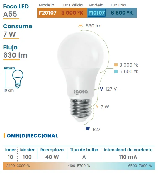 [F10107] (F10107) FOCO 7W LUZ BLANCA IGOTO