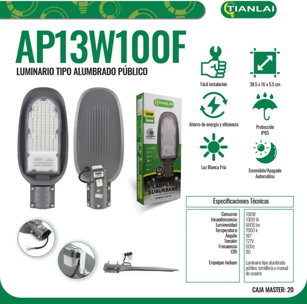 [AP13W100F] (AP13W100F) LAMPARA SUBURBANA CON FOTOCELDA 100W TIANLAI