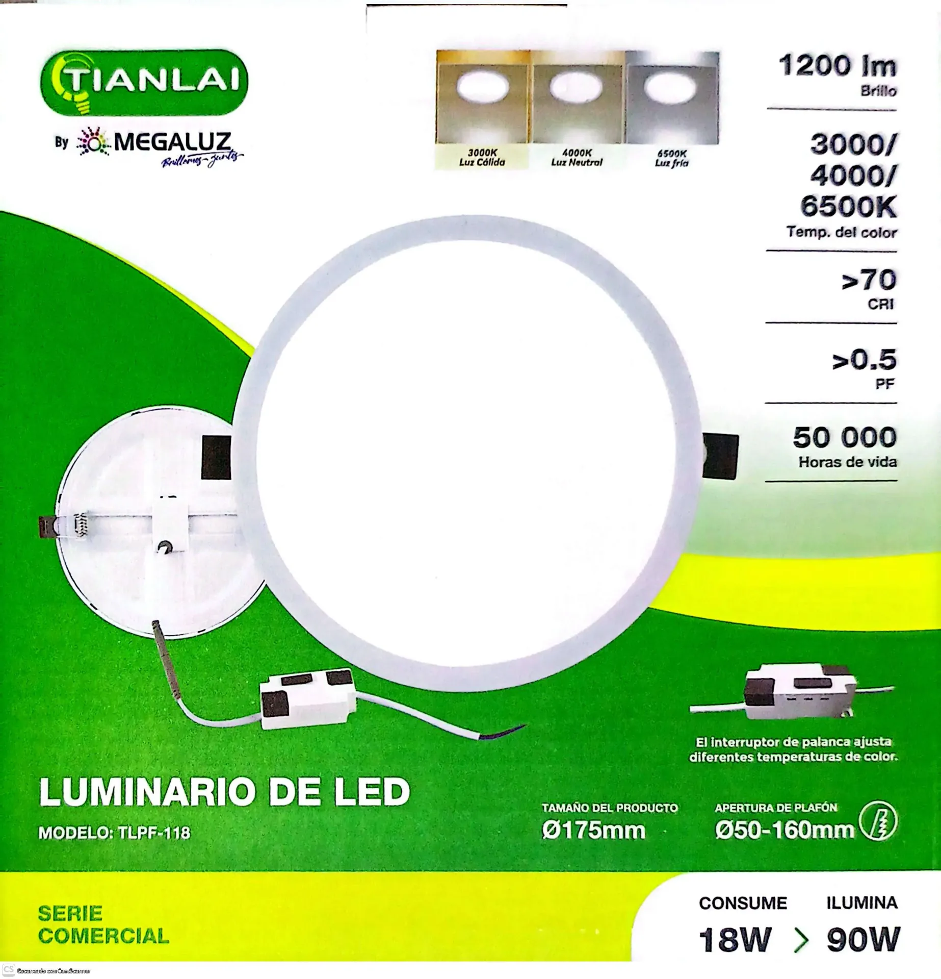 [S82W18] (S82W18) LUMINARIO AJUSTABLE 18W 3 TONOS MEGALUZ