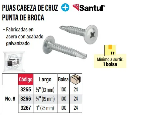(3267) PIJAS 8 X 1 CABEZA D/CRUZ PUNTA SANTUL