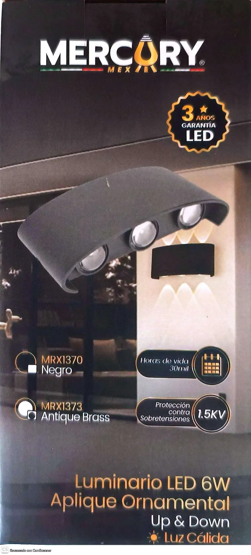 [MRX1373] (MRX1373)LUMINARIO UP & DOWN LUZ CALIDA 6W MERCURY