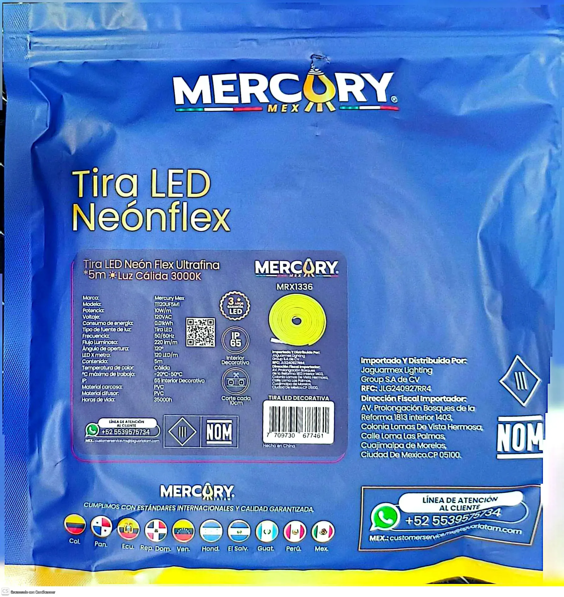 [MRX1336] (MRX1336) TIRA NEON LUZ CALIDA 5M MERCURY
