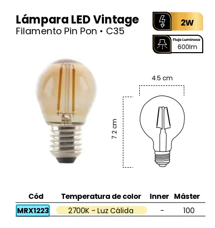 (MRX1223) FOCO LED 2W LUZ CALIDA MERCURY