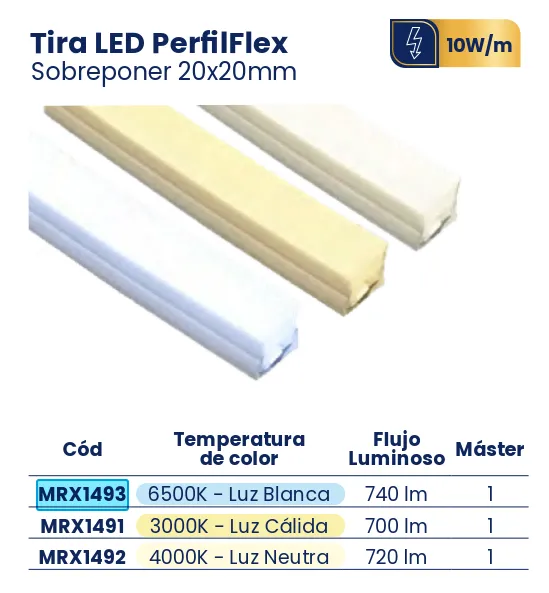 (MRX1493) TIRA LED PERFILFLEX SOBREPONER LUZ BCA 20X20 MERCURY