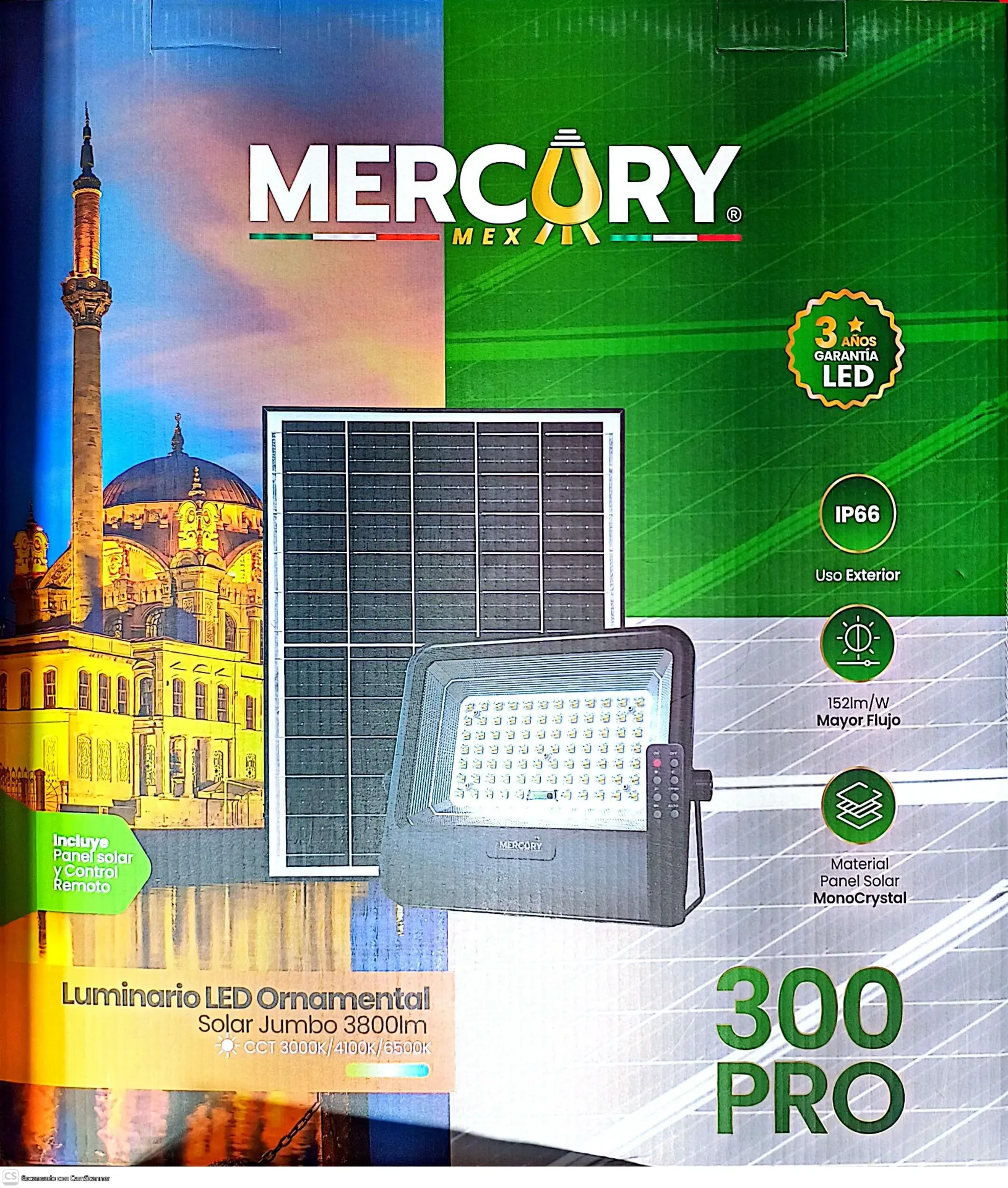(MRX1440)REFLECTOR SOLAR LUZ CALIDA Y LUZ BCA 300 PRO MERCURY