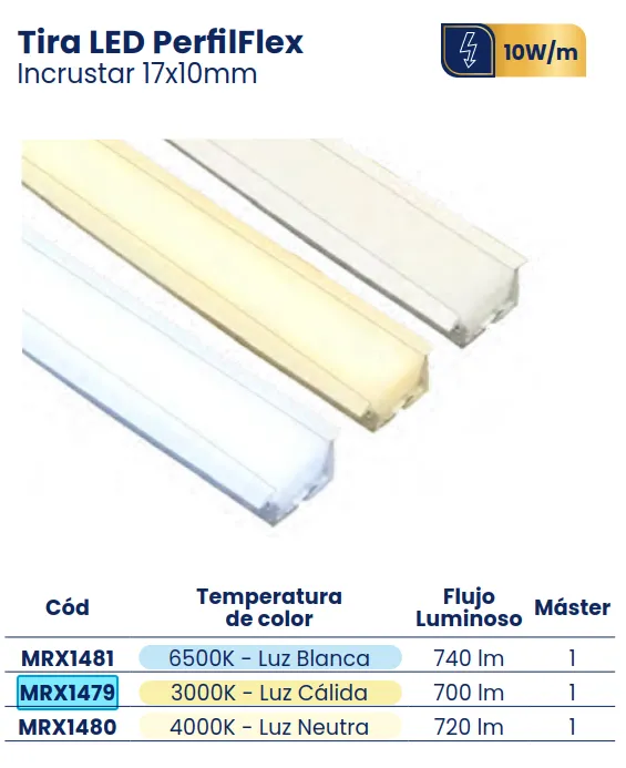 [MRX1479] (MRX1479)TIRA LED PERFILFLEX INCRUSTAR 17X10 LUZ CALIDA  MERCURY