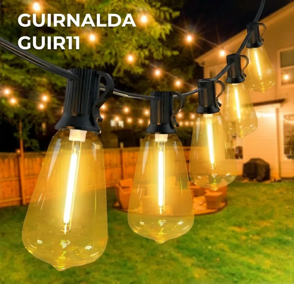 (GUIR11) GUIRNALDA LUZ CALIDA C/25 FOCOS ALARGADOS 8.6M MEGALUZ