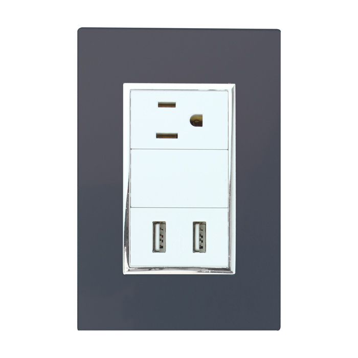 [4567] (4567) PLACA VENECIA HUMO DOBLE USB Y CONTACTO