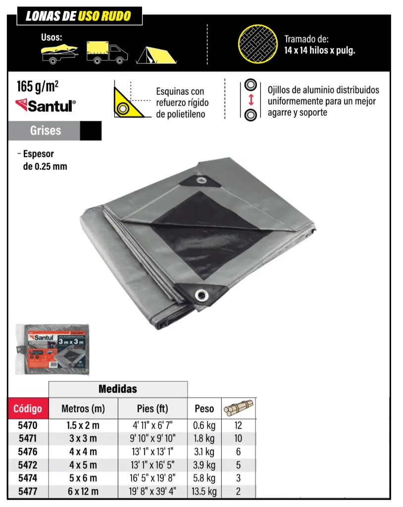 [5472] (5472) LONA USO PESADO GRIS 4X5M SANTUL