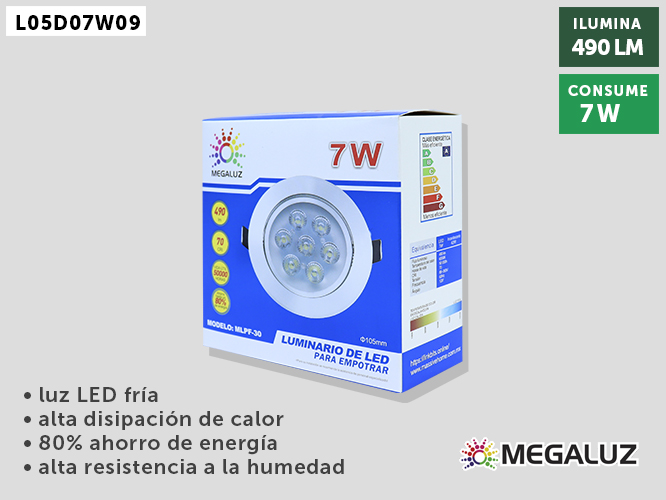[L05D07W09] (L05D07W09) LUMINARIO DIRIGIBLE 7W PARA EMPOTRAR MEGALUZ