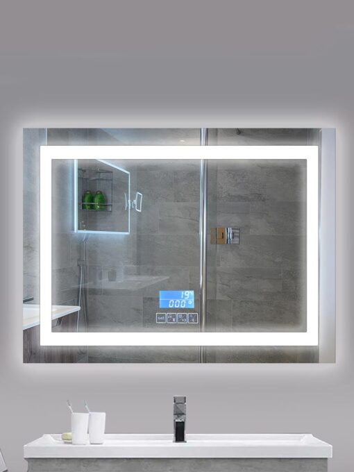 ESPEJO LED RECTANGULAR 100 X 80 (BLUET/RELOJ/TEMP)
