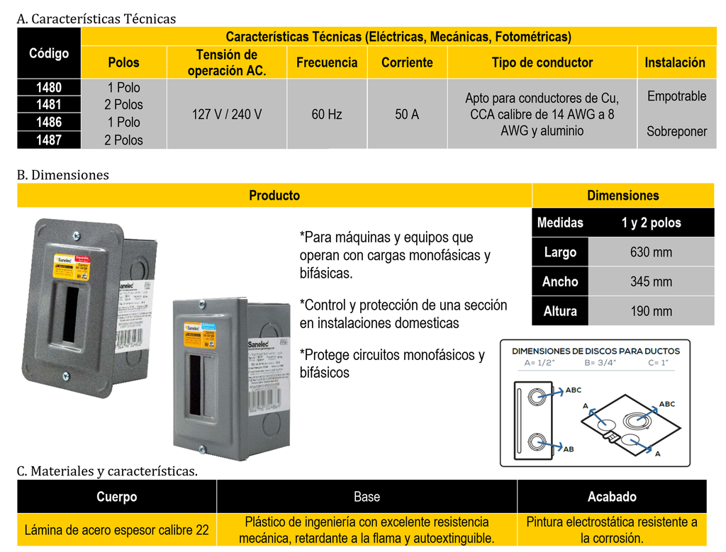 (1480) CENTRO DE CARGA P/EMPOTRAR 1 CIRCUITO SANTUL