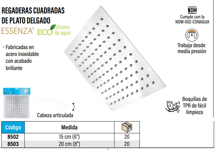 (8502) REGADERA CUADRADA 6" SANTUL