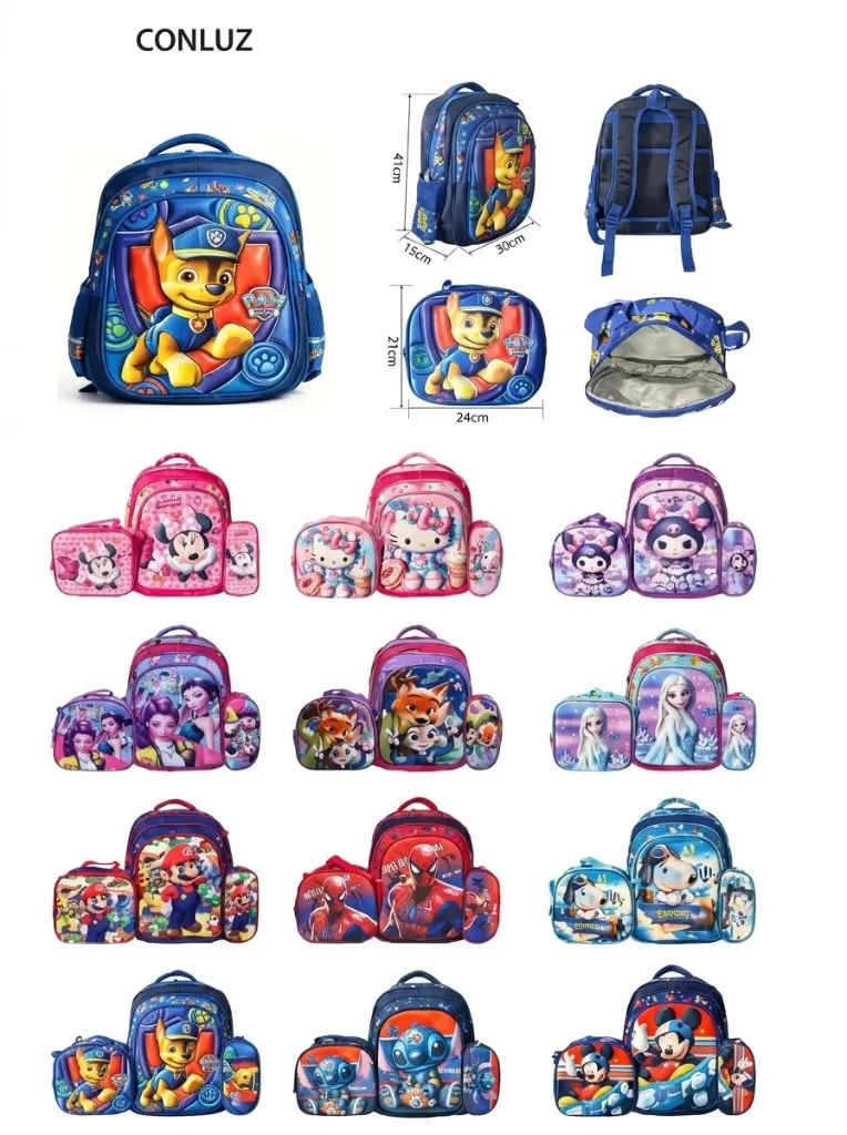 [MOCHILA-PERSONAJES] (M15) MOCHILA INFANTIL PERSONAJES TRIPLE C/LUZ 
