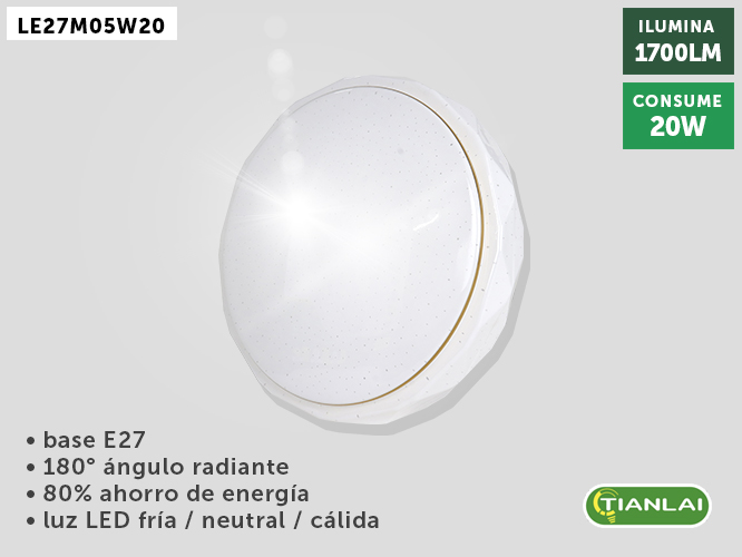 (LE27M05W20) LUMINARO LED 20W  3 TONOS DE LUZ TIANLAI