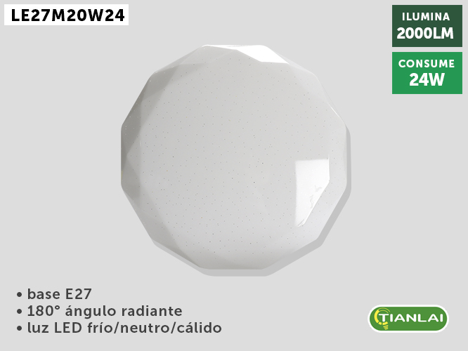 (LE27M09W20) LUMINARIO LED 20W 3 TONOS DE LUZ   BASE E27 TIANLAI 