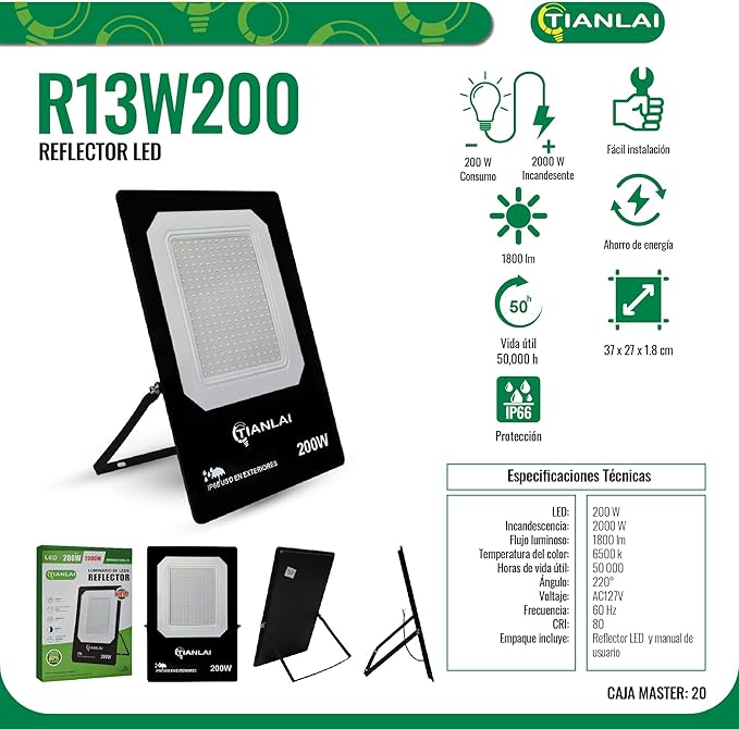 (R13W200) REFLECTOR SLIM 200W TIANLAI