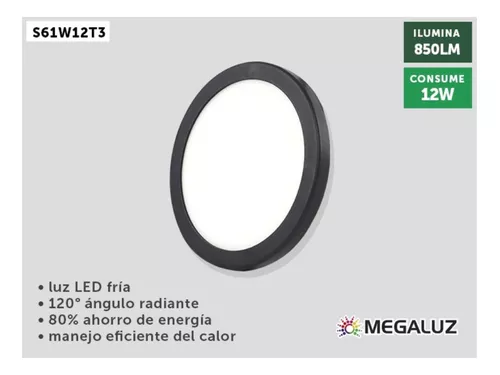 [S61W12T3] LUMINARIO AJUSTABLE 12W 3 TONOS  ORILLA NEGRA MEGALUZ