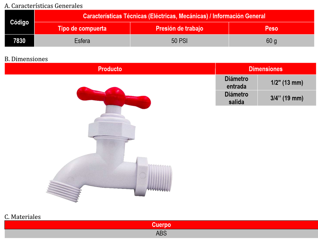 (7830) LLAVE DE NARIZ 1/2"  PLASTICO  SANTUL