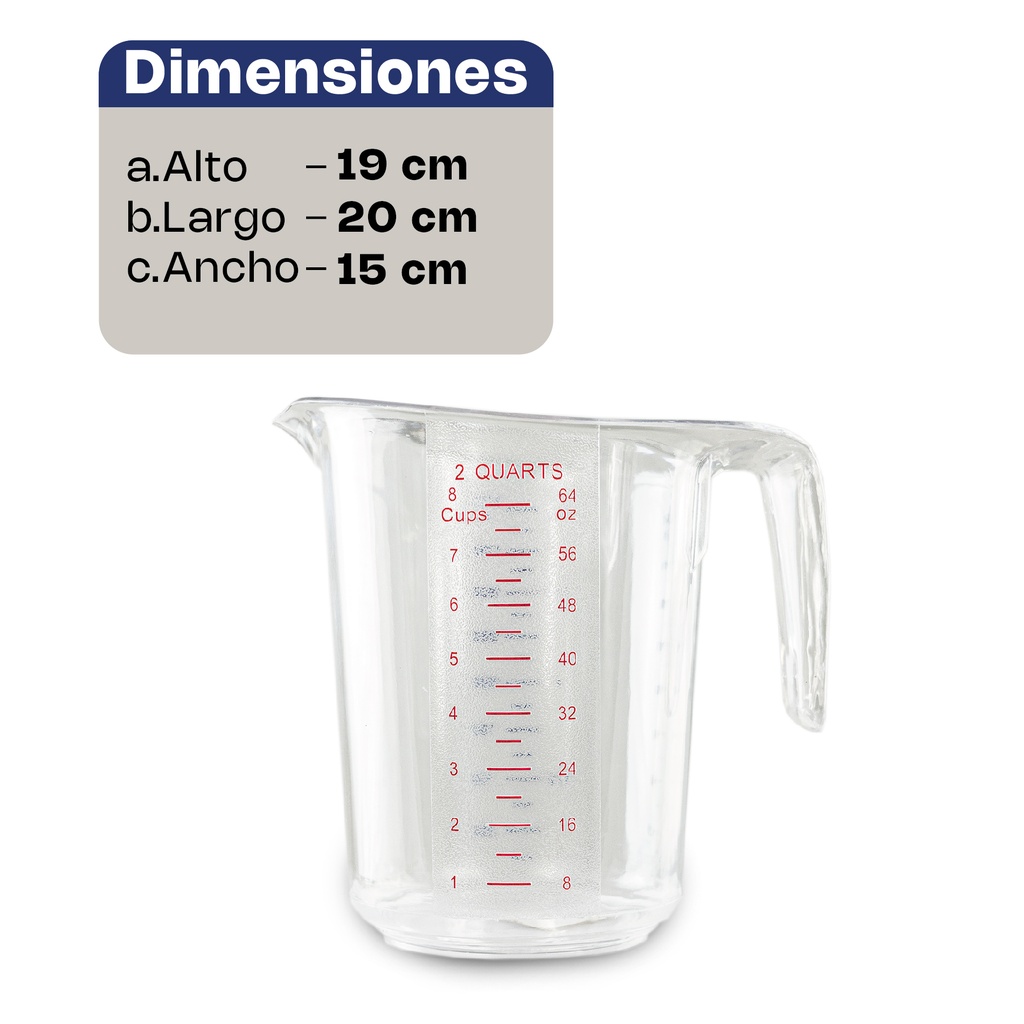 JARRA DE POLICARBONATO MEDIDORA GRADUADA, CAPACIDAD DE 2 LITROS