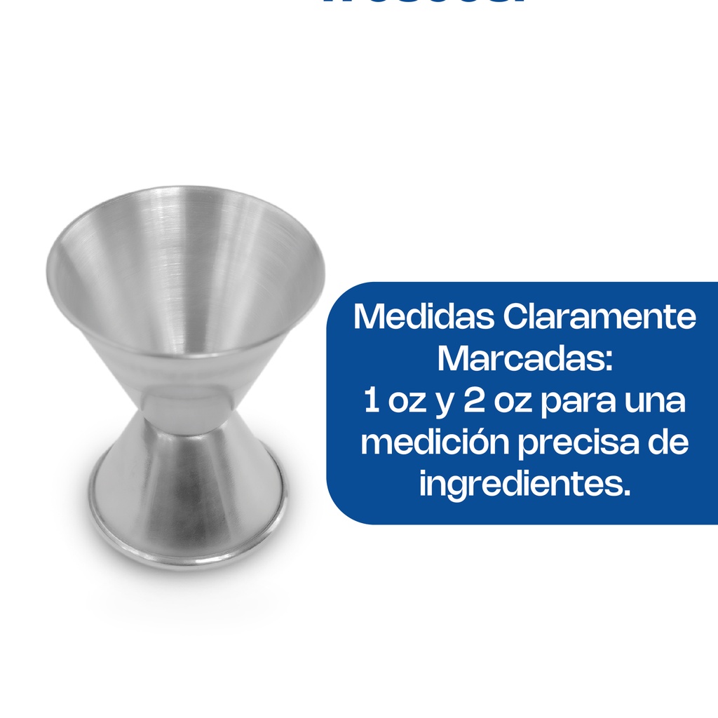 MEDIDOR PARA BEBIDAS DOBLE DE ACERO INOXIDABLE 1 Y 2 OZ. (30 Y 60 ML)