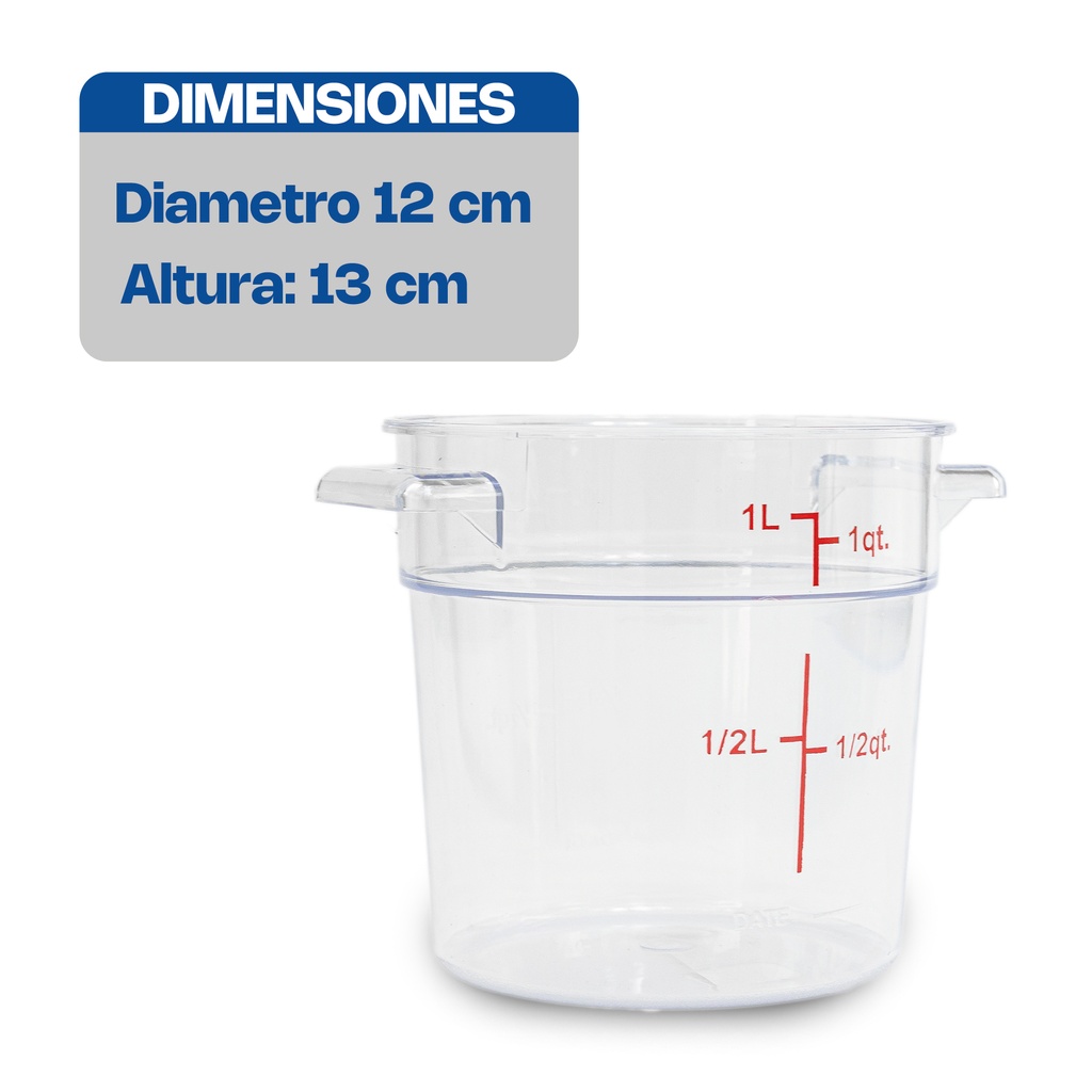 RECIPIENTE DE POLICARBONATO GRADUADO REDONDO, CAPACIDAD DE 1 QT