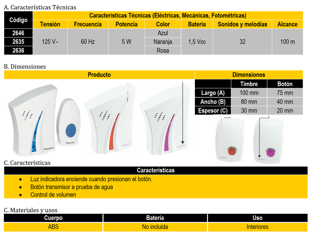 [2646] (2646) TIMBRE INALAMBRICO AZUL  SANTUL