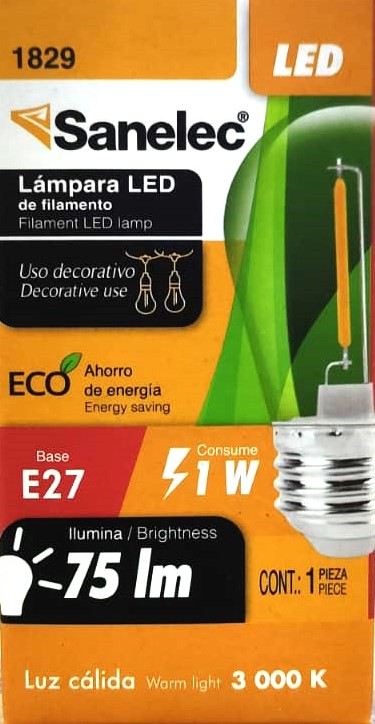 (1829) FOCO LED DE FILAMENTO 1W LUZ CALIDA SANELEC