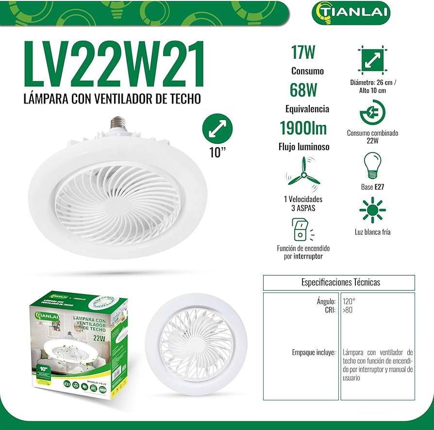 (LV22W21) LAMPARA VENTILADOR TIANLAI/MEGALUZ