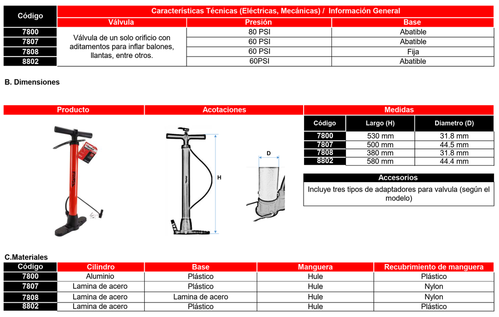 (7808) BOMBA 15"MANUAL PARA INFLAR SANTUL