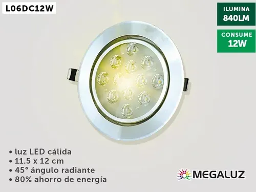 (L06DC12W) LUMINARIO P/EMPOTRAR 12W LUZ CALIDA MEGALUZ