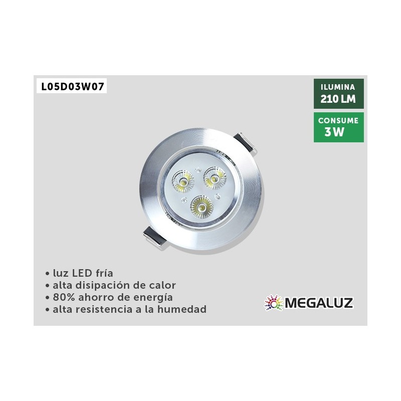 (L05D03W07) LUMINARIO P/EMPOTRAR 3W MEGALUZ