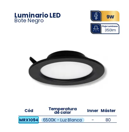 [MRX1094] (MRX1094) LUMINARIO BOTE NEGRO LUZ BLANCA  9W MERCURY