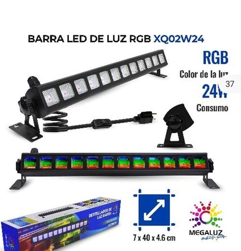 [XQ02W24] BARRA LED LUZ RGB 24W MEGALUZ
