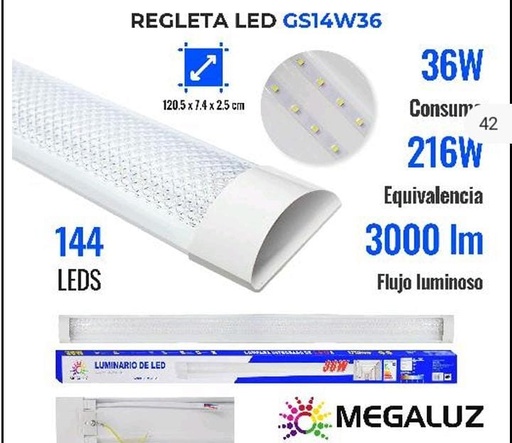 [GS14W36] TUBO LED 36W MEGALUZ