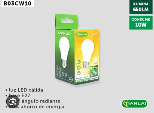 [B03CW10] FOCO BOMBILLA 10W LUZ CALIDA TIANLAI
