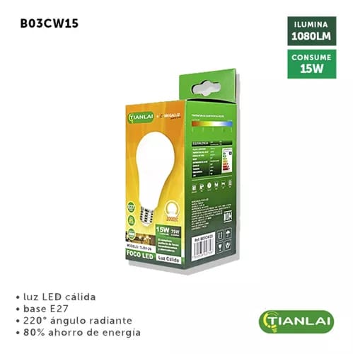 [B03CW15] FOCO BOMBILLA 15W LUZ CALIDA TIANLAI